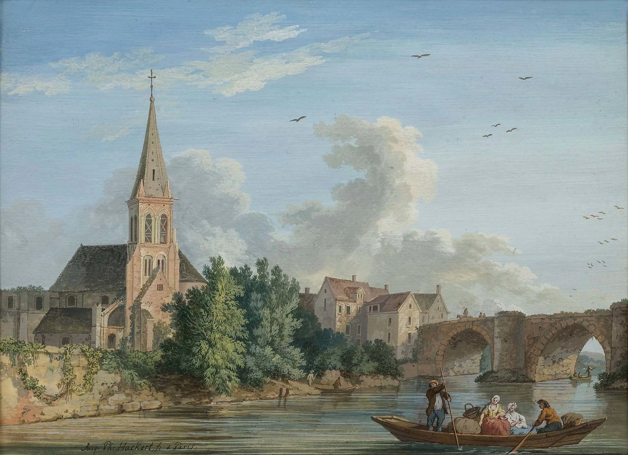 Paesaggio fluviale con una chiesa